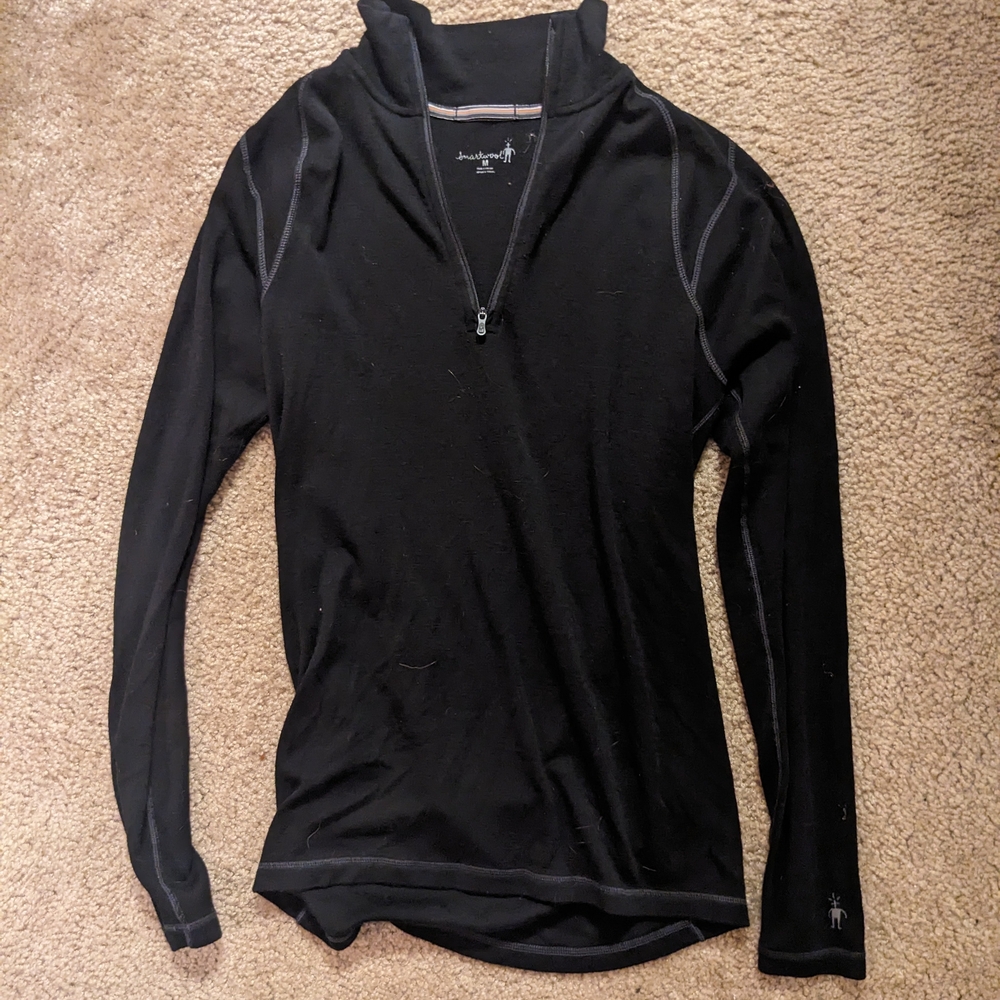 Smartwool Women's Black 100% Merino Wool Quarter-Zip Long Sleeve Top